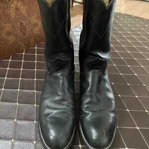 Justin Black Leather Roper Cowboy Boots – Style L3703, Size 7.5A